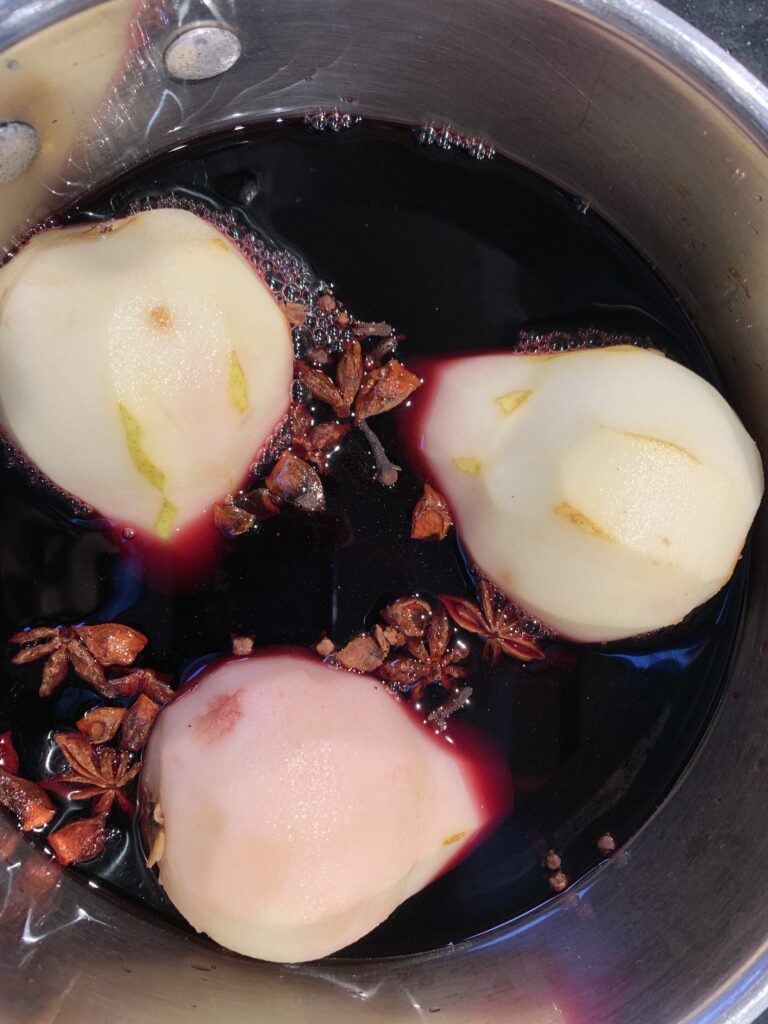 red wine poached pears